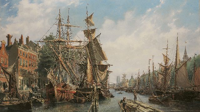 Petrus van der Velden | Leuvehaven, Rotterdam, olieverf op doek, 79,3 x 130,5 cm, gesigneerd r.o. en gedateerd 1867