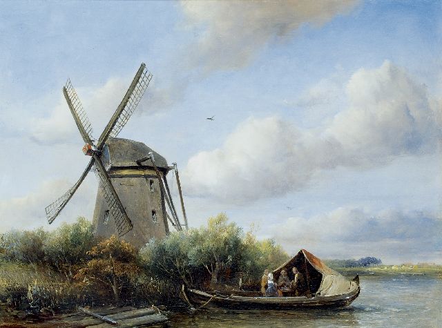 Antonie Waldorp | Figuren in een boot bij een poldermolen, olieverf op paneel, 30,4 x 40,2 cm, gesigneerd l.o. en gedateerd '43