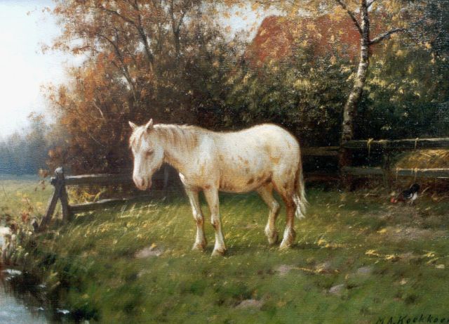 Marinus Adrianus Koekkoek II | Paard in de wei, olieverf op doek, 28,0 x 38,5 cm, gesigneerd r.o.