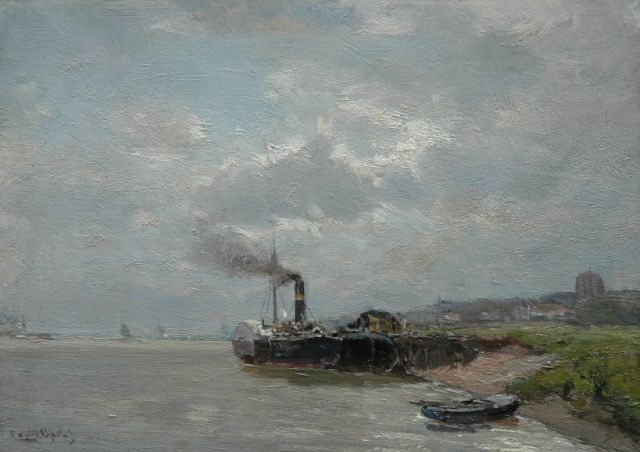 Louis Apol | Raderstoomboot in het Veerse Gat bij Veere, olieverf op paneel, 26,6 x 37,5 cm, gesigneerd l.o.