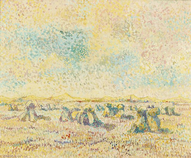 Ferdinand Hart Nibbrig | Oogst bij de duinen van Zoutelande, aquarel op papier, 45,5 x 55,0 cm, gesigneerd r.o. en gedateerd 'Zoutelande 1910'