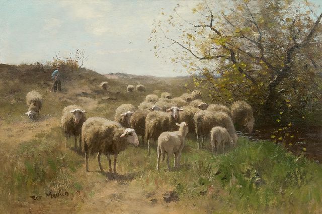 Meulen F.P. ter | Herder met schaapskudde, olieverf op doek 63,9 x 94,6 cm, gesigneerd l.o.