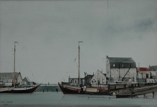 Ciano Siewert | Havenkade, aquarel op papier, 45,5 x 65,5 cm, gesigneerd l.o. en gedateerd 1975