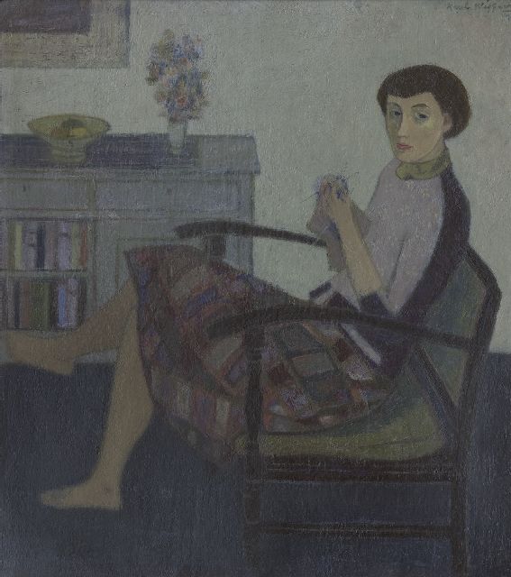 Karel Wiggers | Breiende vrouw, olieverf op board, 50,3 x 44,8 cm, gesigneerd r.b.