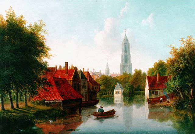 Pieter Daniël van der Burgh | Zomerse stadsgracht, olieverf op paneel, 29,0 x 39,0 cm, gesigneerd r.o.
