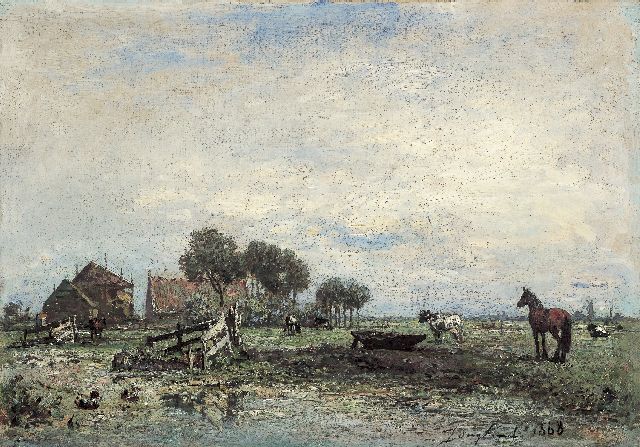 Johan Barthold Jongkind | Hollandse boerderij, olieverf op doek, 33,0 x 46,5 cm, gesigneerd r.o. en gedateerd 1868