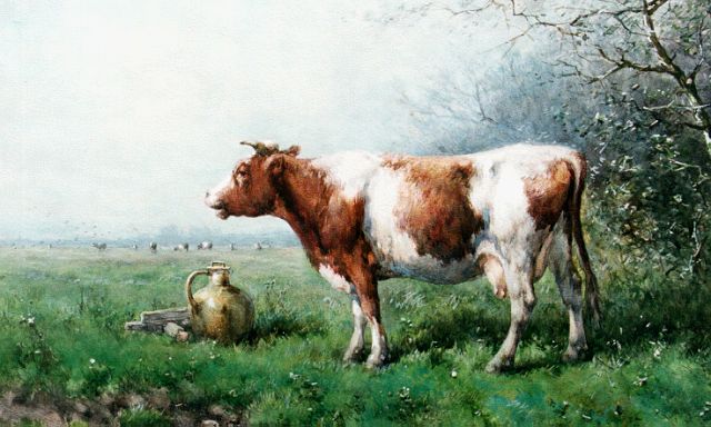 Jan Vrolijk | Melktijd, aquarel op papier, 54,7 x 76,1 cm, gesigneerd r.o. en gedateerd '86