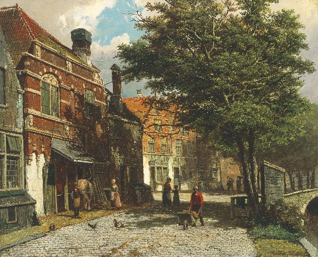 Willem Koekkoek | Hollands stadje in de zomer, olieverf op doek, 46,3 x 56,9 cm, gesigneerd r.o.