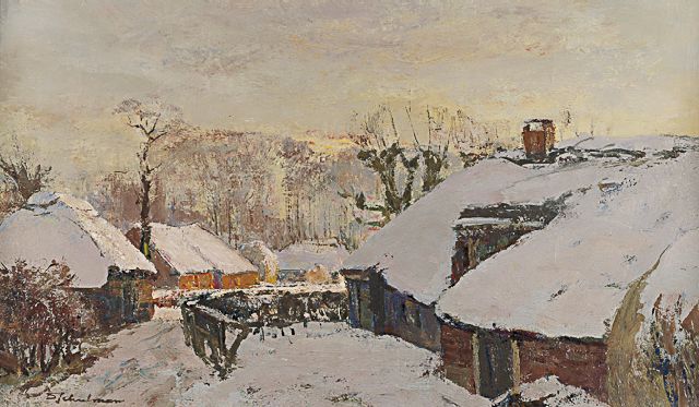 David Schulman | Laren in de winter, olieverf op doek, 35,9 x 60,0 cm, gesigneerd l.o.