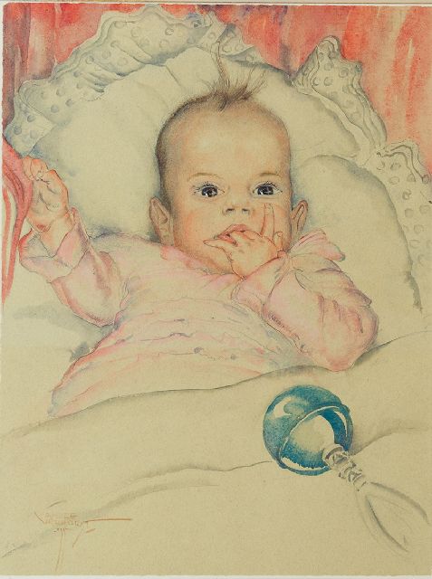 Verhorst A.J.  | Babyportret van Emmie Reijnders, potlood en aquarel op papier 44,5 x 33,5 cm, gesigneerd l.o. en gedateerd '35