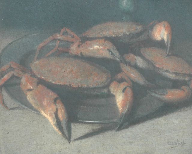 Leendert van der Vlist | Stilleven met krabben, pastel op papier, 68,0 x 83,0 cm, gesigneerd r.o.