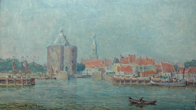 Frans Berntsen | Het havenfront van Enkhuizen, olieverf op board, 44,0 x 75,7 cm, gesigneerd l.o.