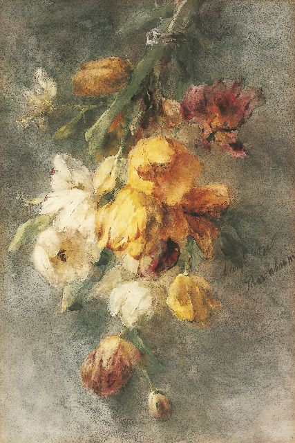 Margaretha Roosenboom | Boeket tulpen, aquarel en gouache op papier, 74,0 x 49,8 cm, gesigneerd r.m. en te dateren 1893-1896