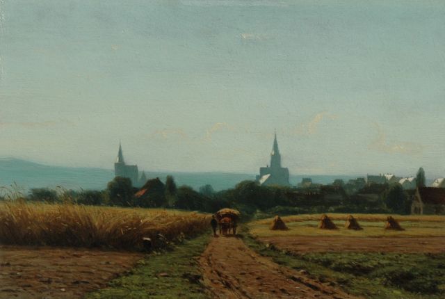Jacob Jan van der Maaten | Huiswaarts langs de akkers, olieverf op paneel, 16,0 x 23,9 cm