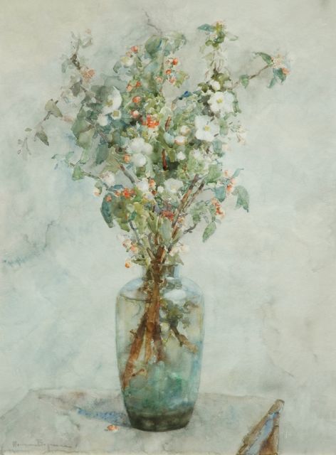 Herman Bogman jr. | Bloeiende takken in glazen vaas, aquarel op papier, 80,0 x 60,0 cm, gesigneerd l.o.