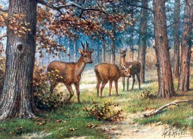 Marinus Adrianus Koekkoek II | Reeën in het bos, olieverf op doek, 18,0 x 24,5 cm, gesigneerd r.o.