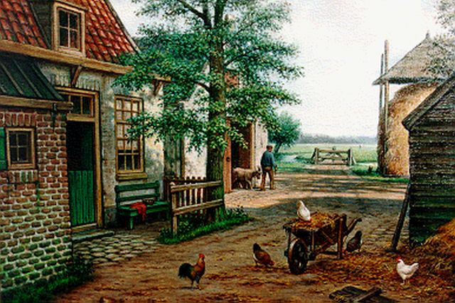 Marinus Adrianus Koekkoek II | Kippen op boerenerf, olieverf op doek, 50,5 x 71,0 cm, gesigneerd l.o.