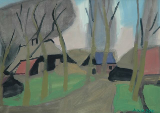 Jan van der Zee | Boerderijen, gouache op papier, 52,0 x 73,0 cm, gesigneerd r.o.