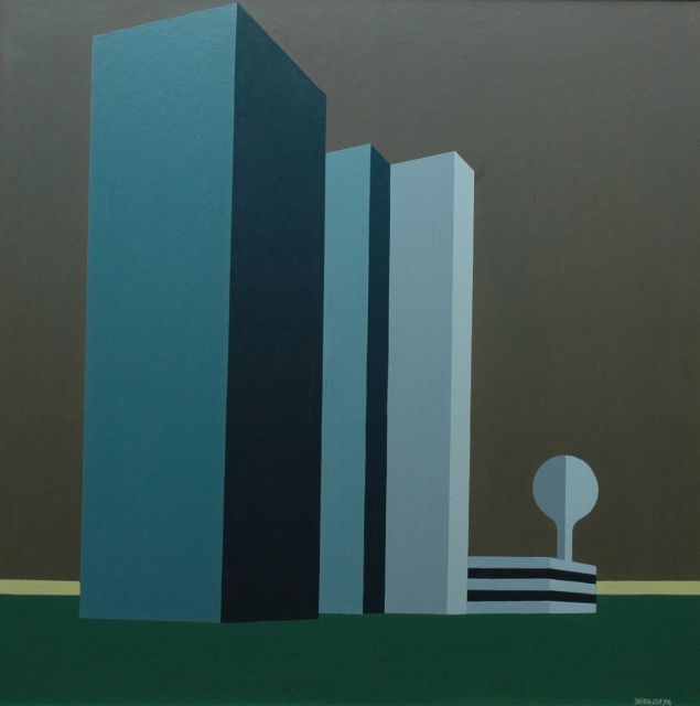 Theo Stiphout | Impressie I, olieverf op schildersboard, 59,4 x 59,7 cm, gesigneerd r.o. en gedateerd '74