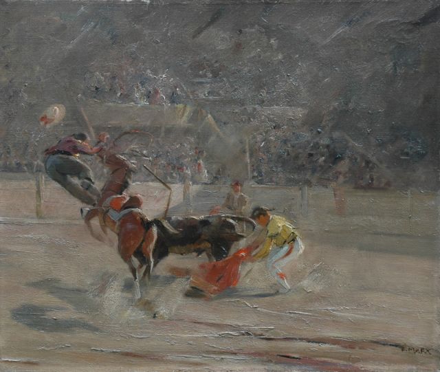 Franz Marx | Het stierengevecht, olieverf op doek, 50,4 x 60,5 cm, gesigneerd r.o.