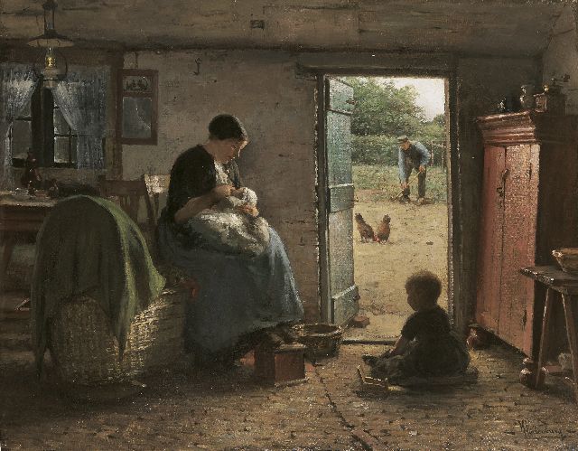 Hendrik Valkenburg | Familie idylle, olieverf op doek, 78,5 x 100,6 cm, gesigneerd r.o.