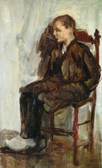 Louise Fritzlin | Zittende jongen, olieverf op board op paneel, 24,8 x 15,3 cm, te dateren 1908