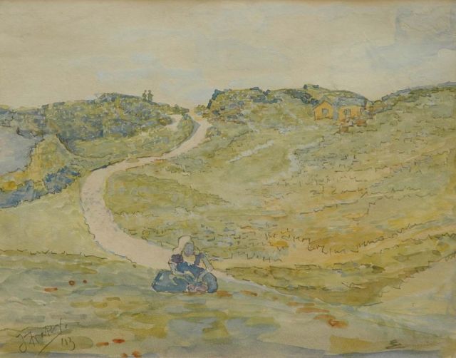 Jim Frater | Boerinnetje in de duinen van Walcheren, aquarel op papier, 21,0 x 26,8 cm, gesigneerd l.o. en gedateerd '13