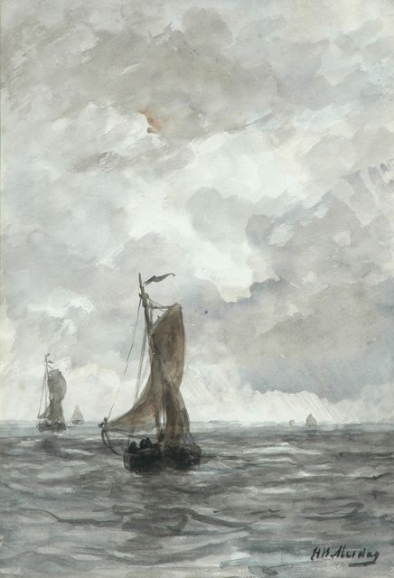 Hendrik Willem Mesdag | Terugkerende bomschuiten, aquarel op papier, 41,0 x 27,1 cm, gesigneerd r.o.