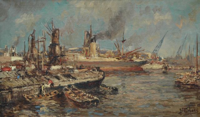 Molenaar J.P.  | De Rotterdamse haven, olieverf op doek 58,0 x 98,0 cm, gesigneerd r.o.