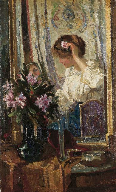 Rob Graafland | In het boudoir, olieverf op doek, 128,9 x 77,3 cm, gesigneerd r.o. en gedateerd 1914