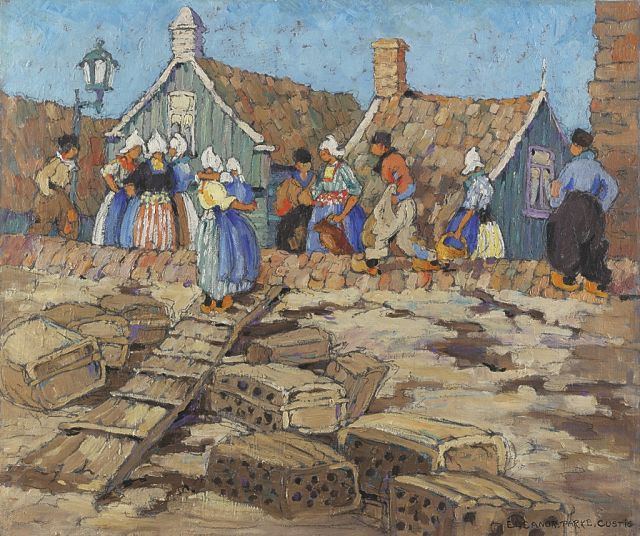 Eleanor Parke Custis | Viskaren bij eb op de dijk van Volendam, olieverf op doek, 51,2 x 61,1 cm, gesigneerd r.o.