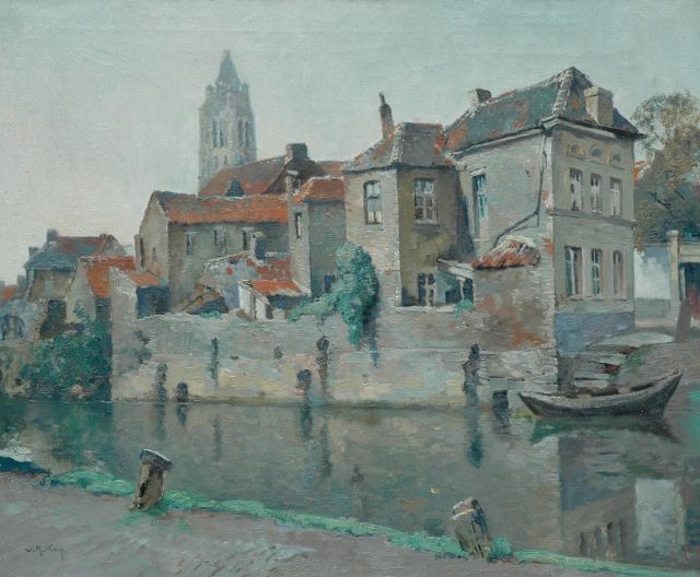 Willem Alexander Knip | Oude huizen aan een stadsgracht, olieverf op doek, 51,0 x 60,5 cm, gesigneerd l.o.