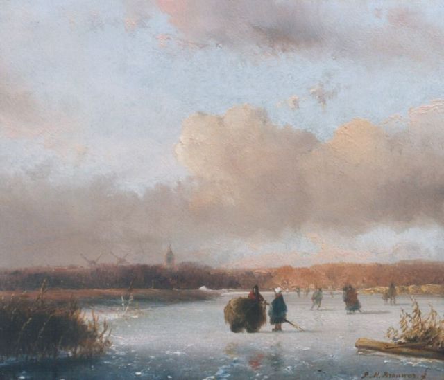 Petrus Marius Brouwer | Wintergezichtje, olieverf op paneel, 16,5 x 19,0 cm, gesigneerd r.o.