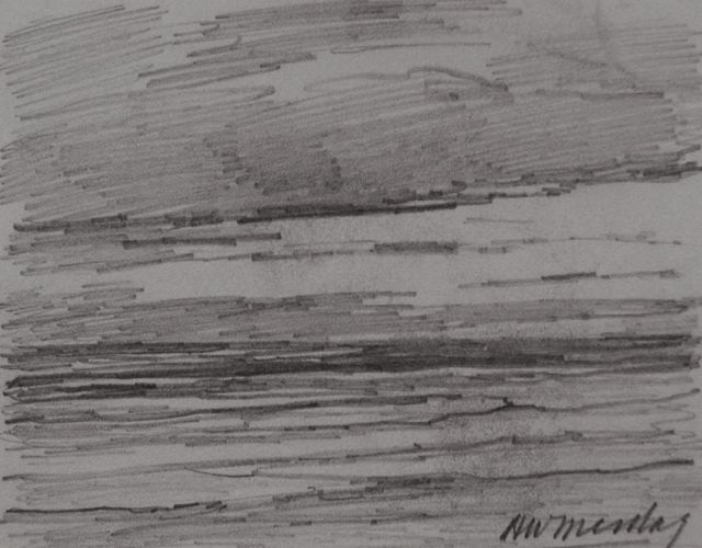 Hendrik Willem Mesdag | Zee en wolken, potlood op papier, 8,7 x 11,2 cm, gesigneerd r.o.