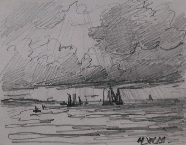 Hendrik Willem Mesdag | Avondstemming; verso: Maannacht, potlood op papier, 8,7 x 11,2 cm, gesigneerd r.o. en verso met initialen