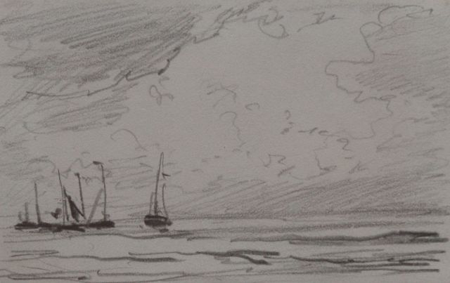 Hendrik Willem Mesdag | Uitvarende bommen, potlood op papier, 6,4 x 10,1 cm