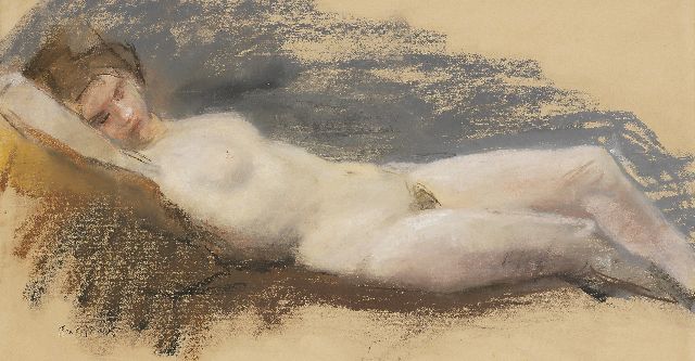 Isaac Israels | Slapend naakt, pastel op papier, 34,0 x 63,0 cm, gesigneerd l.o.