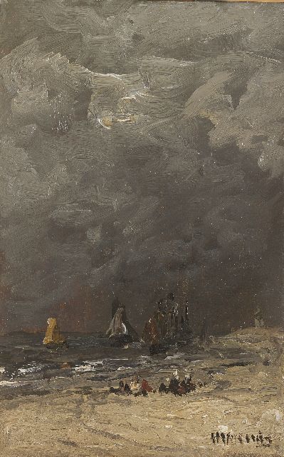 Hendrik Willem Mesdag | De terugkeer van de vloot, olieverf op paneel, 24,7 x 15,7 cm, gesigneerd r.o.
