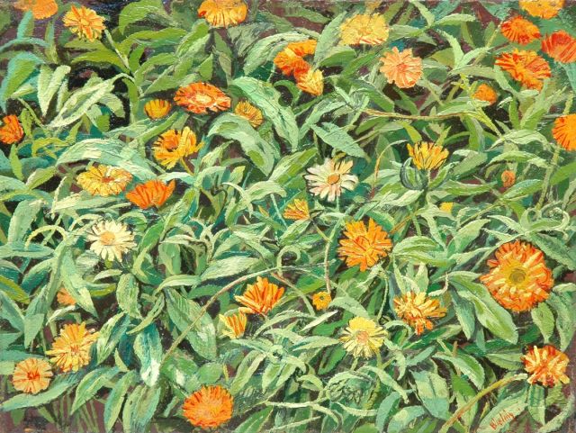 Herman Bieling | Goudsbloemen, olieverf op doek, 29,4 x 38,5 cm, gesigneerd r.o.