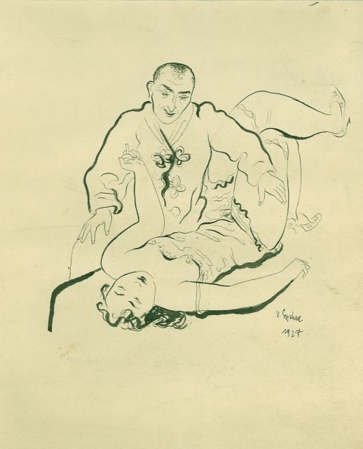 Vladimir Sychra | Vrijend paar, pen en inkt op papier, 25,0 x 23,6 cm, gesigneerd r.o. en gedateerd 1927