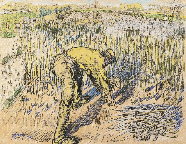Jan Toorop | Bonensnijder, potlood en gekleurd krijt op papier, 48,0 x 62,0 cm, gesigneerd l.o. en gedateerd 1905