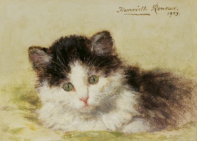 Henriette Ronner | Jong poesje, olieverf op paneel, 13,7 x 18,9 cm, gesigneerd r.b. en gedateerd 1903