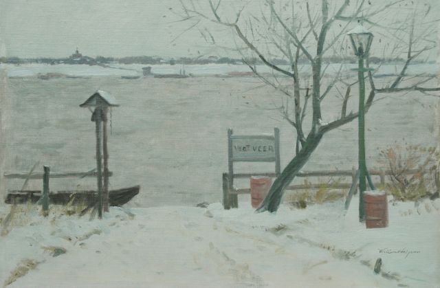 Willem Witjens | Aan het veer, olieverf op doek op board, 39,8 x 59,8 cm, gesigneerd r.o.
