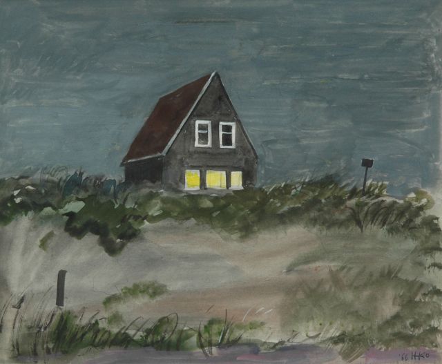 Harm Kamerlingh Onnes | Duinhuis Terschelling, potlood en aquarel op papier, 23,5 x 28,4 cm, gesigneerd r.o. met monogram en gedateerd '66