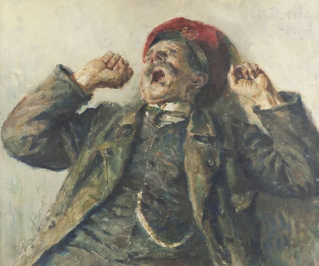 Rettig H.  | Gapende man, aquarel op papier 71,0 x 86,0 cm, gesigneerd r.b.