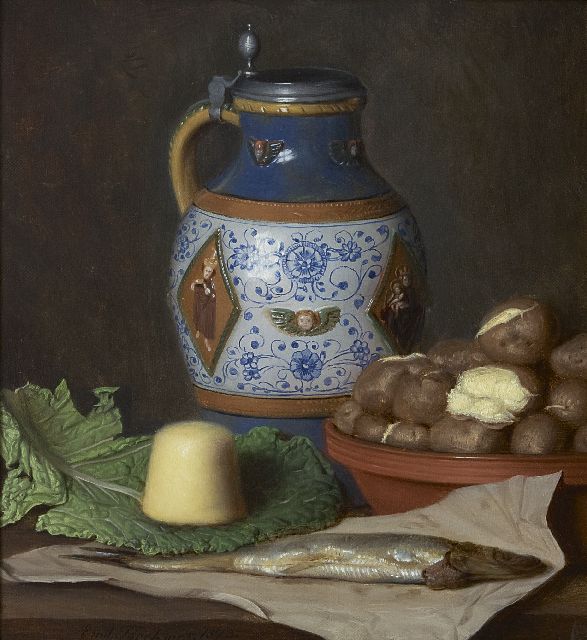Emil Brehmer | Keukenstilleven, olieverf op doek, 31,0 x 28,4 cm, gesigneerd l.o. en gedateerd 1873