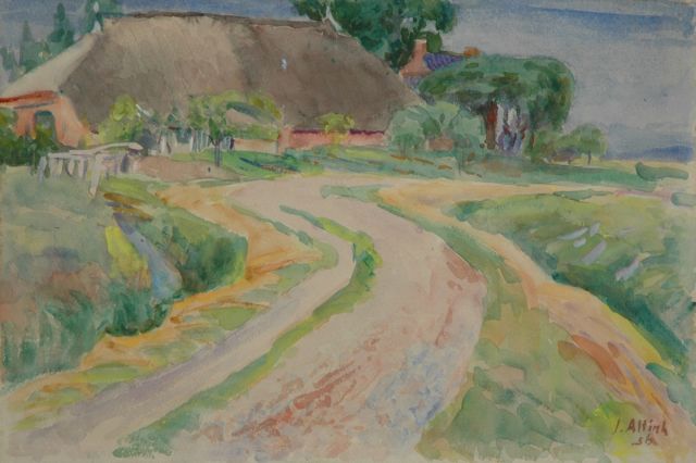 Jan Altink | Landweg langs boerderij, aquarel op papier, 38,0 x 57,0 cm, gesigneerd r.o. en gedateerd '56