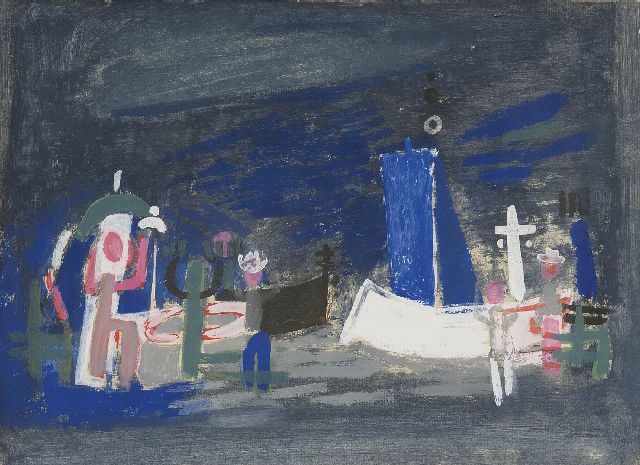 Jaap Nanninga | Vissersbootjes bij Marseille, gouache op papier, 26,7 x 37,0 cm, gesigneerd r.o. en gedateerd - 52