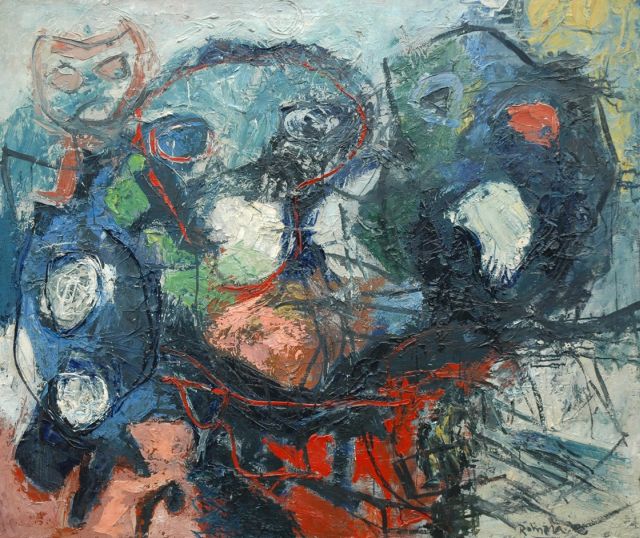 Julio Romera | Zonder titel, olieverf op doek, 110,5 x 130,0 cm, gesigneerd r.o. en verso gedateerd '62
