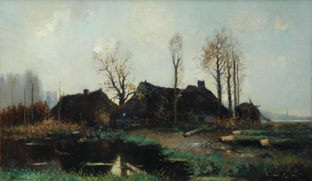 Johhan Hendrik Kaemmerer | Boerderij in polderlandschap, olieverf op doek, 60,5 x 101,0 cm, gesigneerd l.o.